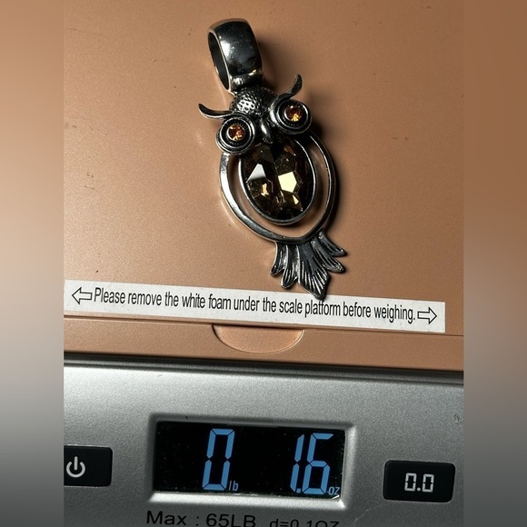 OWL Bird Silver Tone Yellow Rhinestones Scarf Enhancer or Necklace Pendant - Picture 8 of 13